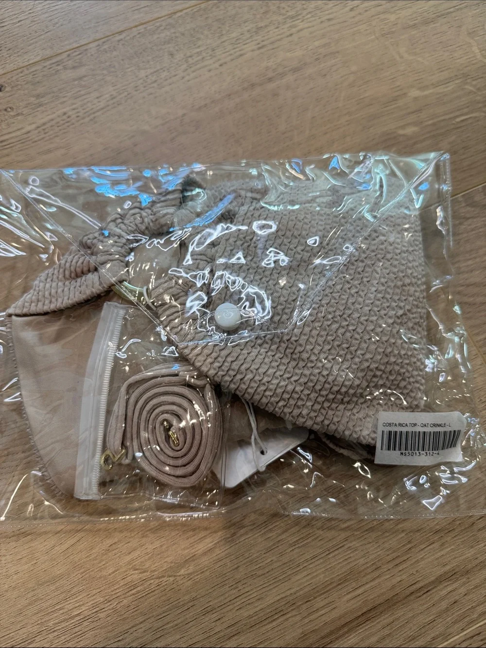 NWT Monday Swimwear Costa Rica Bandeau Bikini Top in Oatmeal Crinkle